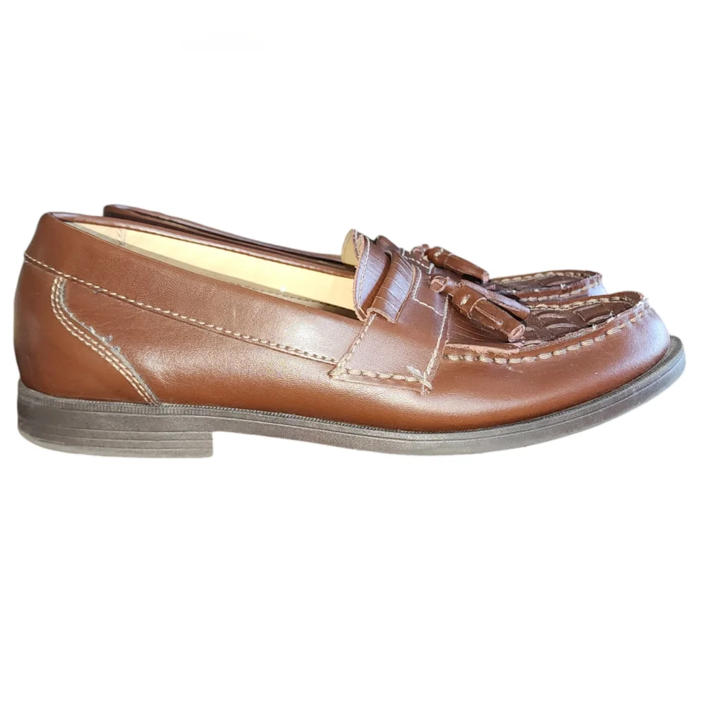 Giorgio Brutini Mens Sz 8.5 Brown Leather Woven Slip On Tassel Loafers Shoes